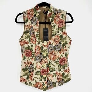 NWT Kancy Kole Floral Tapestry Vest Collared Vintage Retro Cottagecore Size S